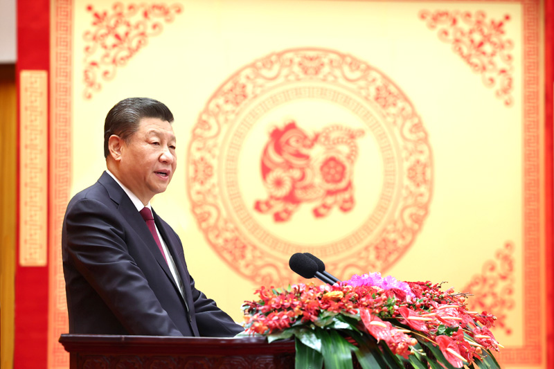 1月30日，中共*、国务院在北京人民大会堂举行2022年春节团拜会。中共*总*、国家*、*军委**发表讲话。新华社记者 鞠鹏 摄
